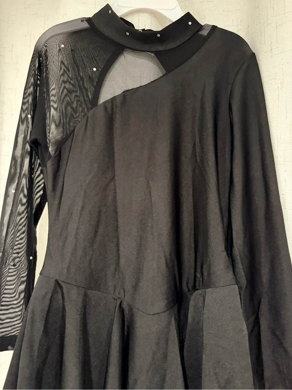 Black Asymmetric Mesh-Panel Dress Ice Skating